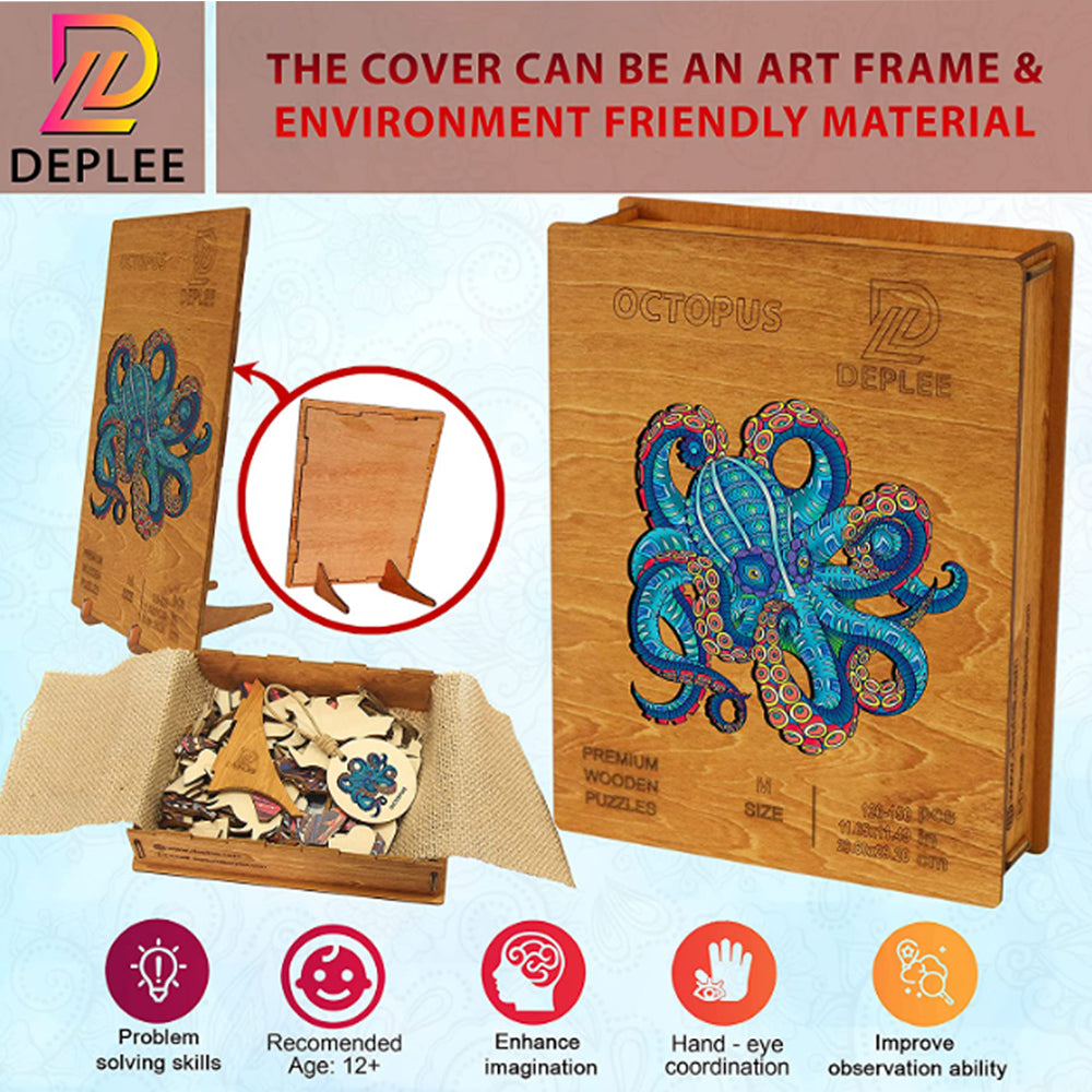 Dive into the mesmerizing world of marine life with the Deplee wooden octopus jigsaw puzzle