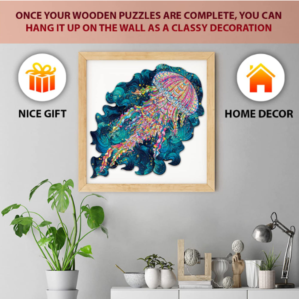 Discover the mesmerizing world of jellyfish with the deplee wooden jigsaw puzzle