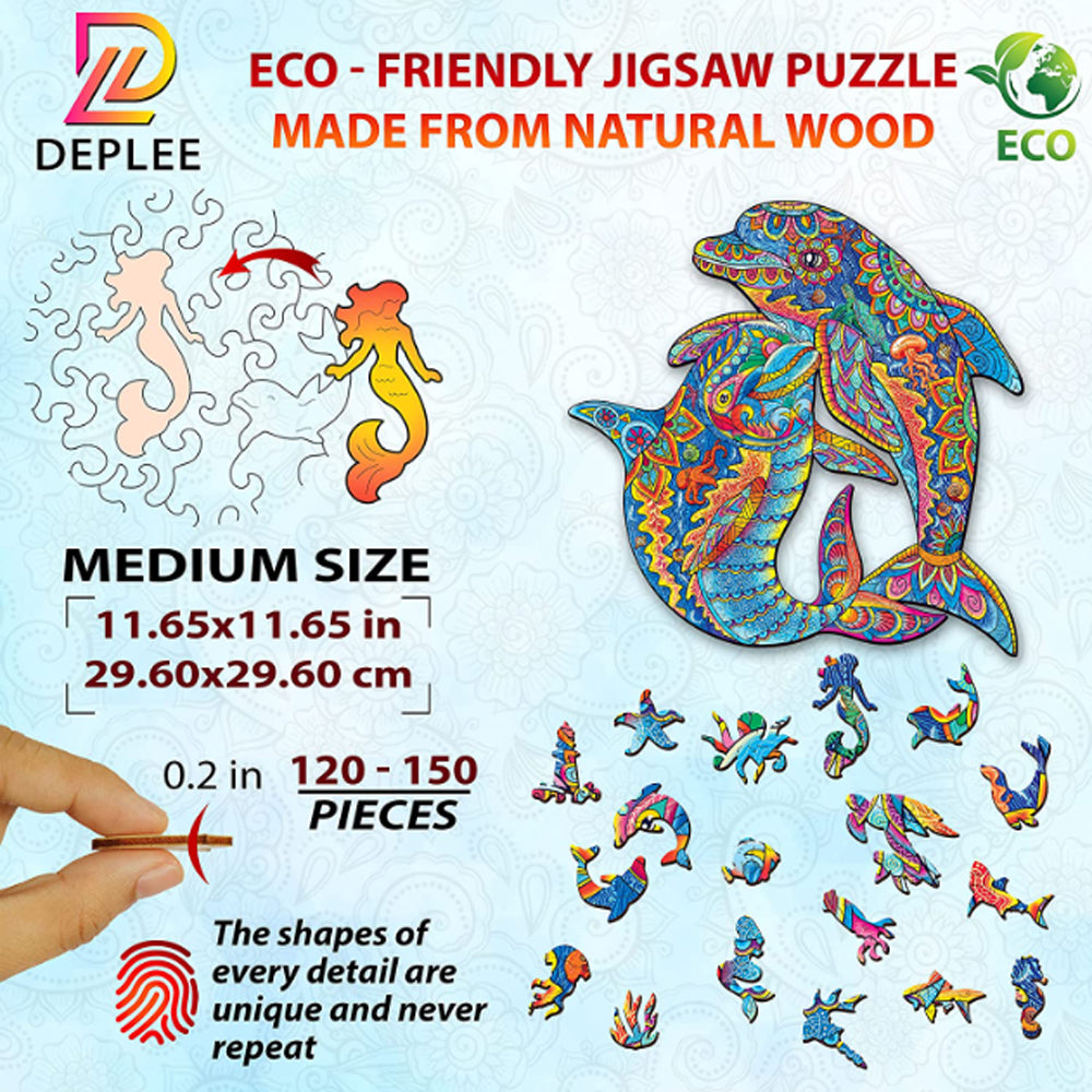 Challenge your mind and delight in the beauty of our dolphin wooden jigsaw puzzle