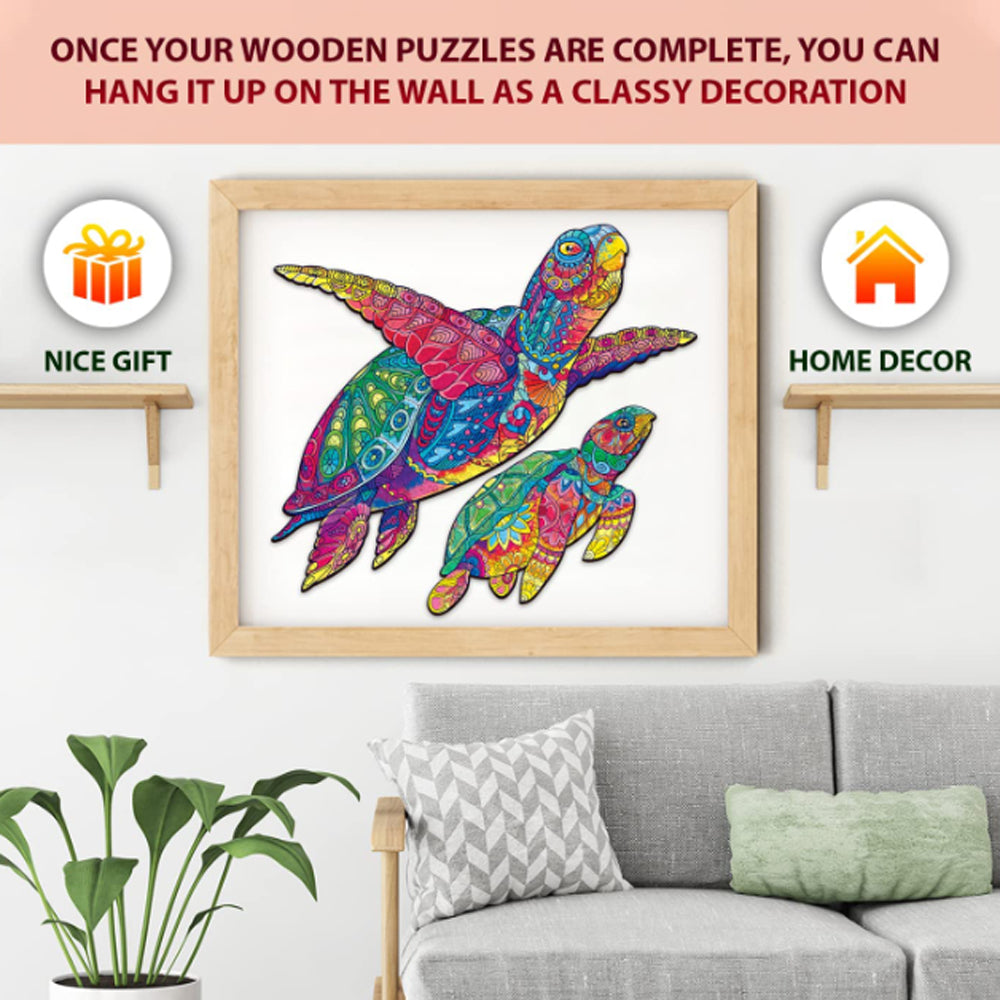Turtle multicolor puzzles - fun and educational wooden puzzle for kids and adults