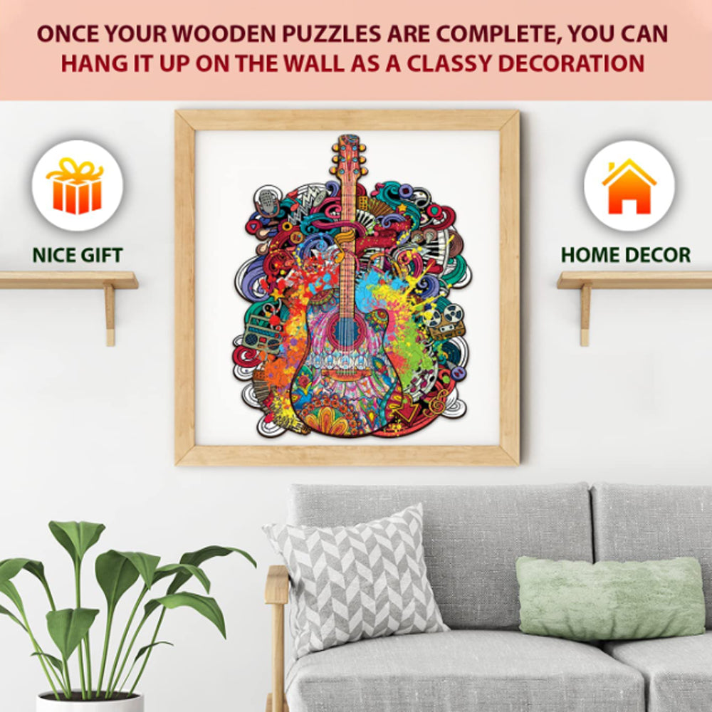 Challenge your mind and embrace your inner musician with the guitar wooden jigsaw puzzle
