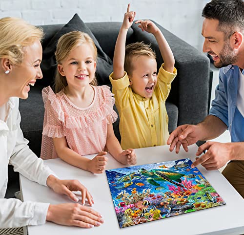 Sea life puzzle with turtle, fish, and coral design