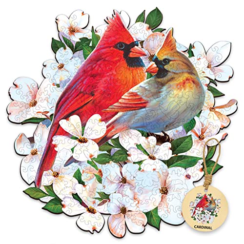 Couple cardinal and flower wooden jigsaw puzzle