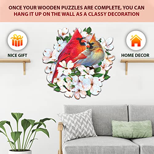 "Fall in love with the beauty of nature: Couple cardinal and flower wooden jigsaw puzzle