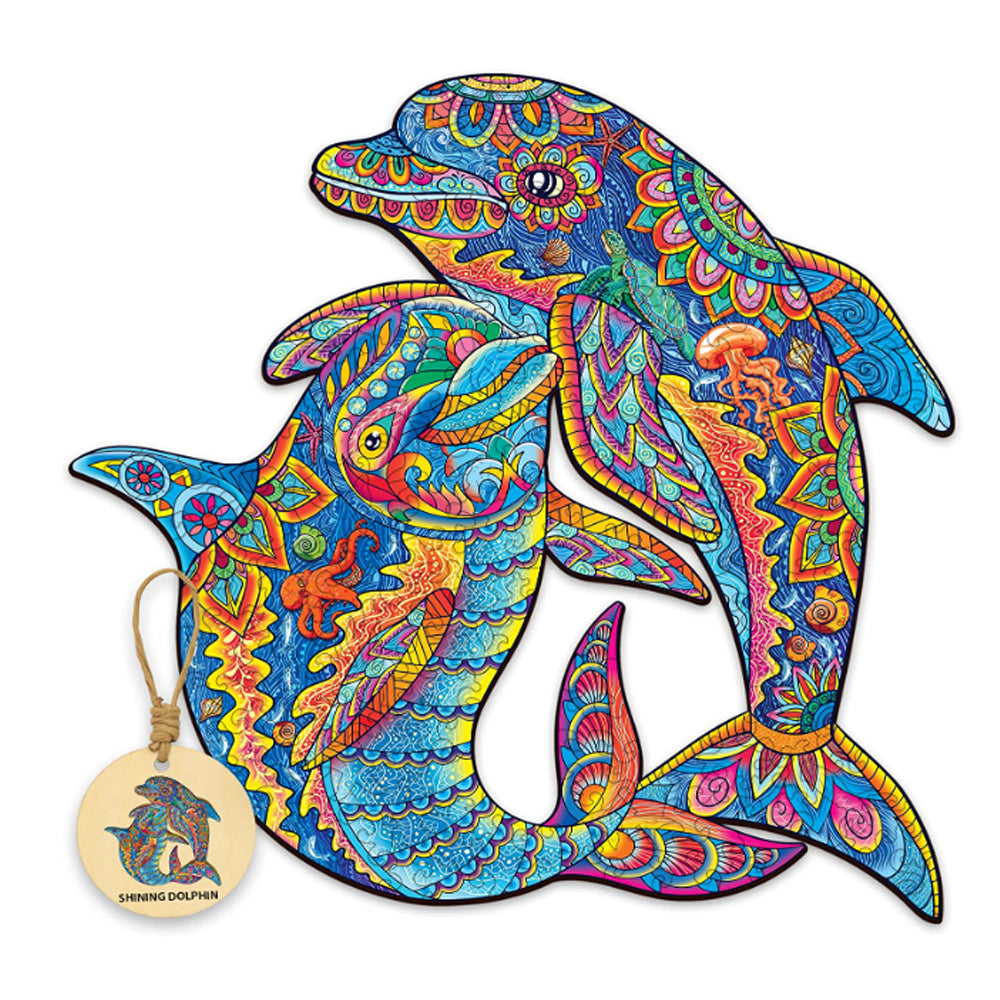Challenge your mind and delight in the beauty of our dolphin wooden jigsaw puzzle