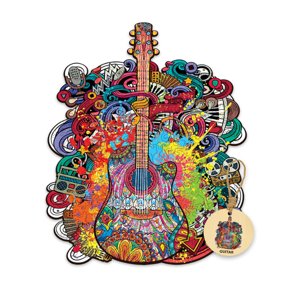 Challenge your mind and embrace your inner musician with the guitar wooden jigsaw puzzle