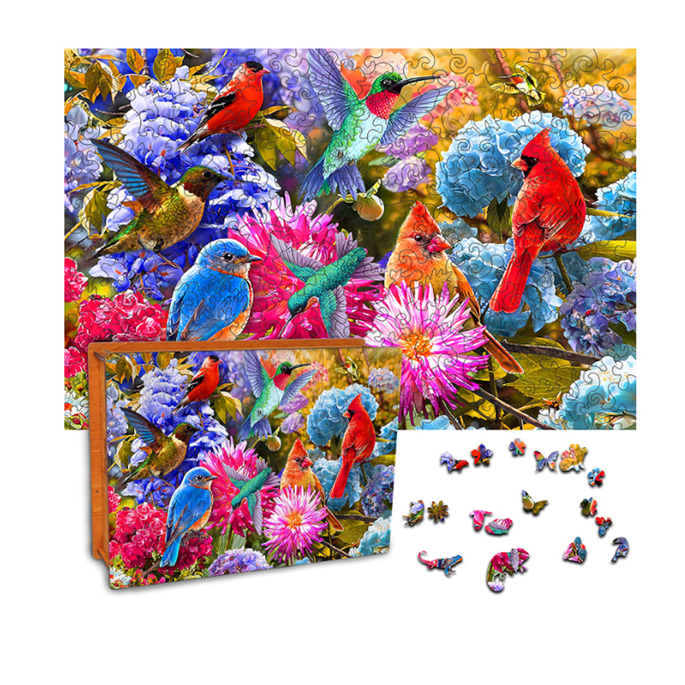 Immerse yourself in the beauty of nature and challenge your mind with the garden bird wooden jigsaw puzzle